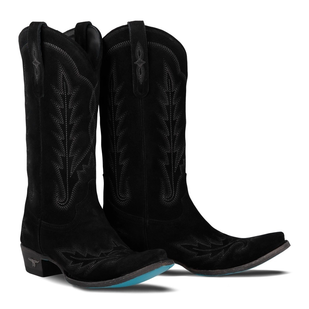 NEW Lane Lexington Soft Black Suede Western Cowboy Boots Snip Toe Turquoise Sole